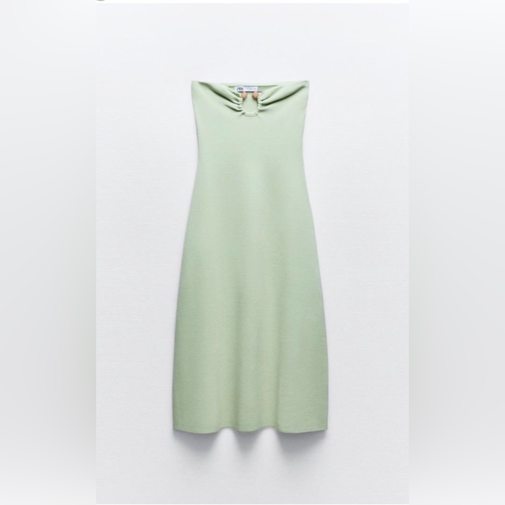 Zara Knit Bandeau Dress with Stone Keyhole detail Mint Green Midi Dress